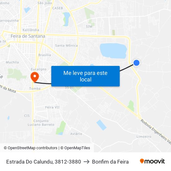 Estrada Do Calundu, 3812-3880 to Bonfim da Feira map