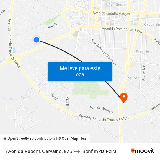 Avenida Rubens Carvalho, 875 to Bonfim da Feira map