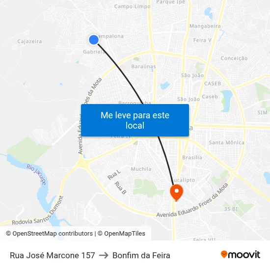 Rua José Marcone 157 to Bonfim da Feira map
