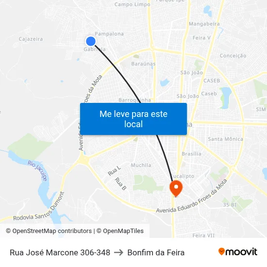 Rua José Marcone 306-348 to Bonfim da Feira map