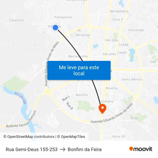 Rua Semi-Deus 155-253 to Bonfim da Feira map