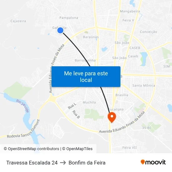 Travessa Escalada 24 to Bonfim da Feira map