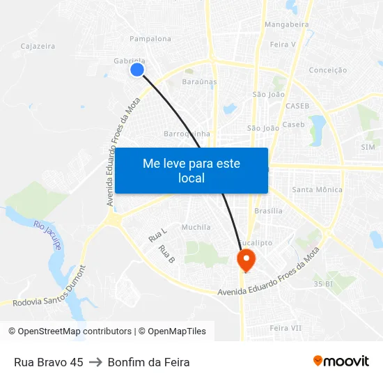 Rua Bravo 45 to Bonfim da Feira map