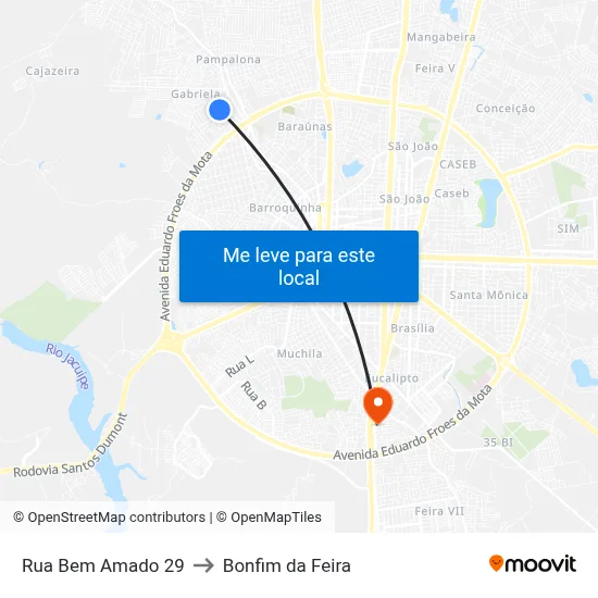 Rua Bem Amado 29 to Bonfim da Feira map