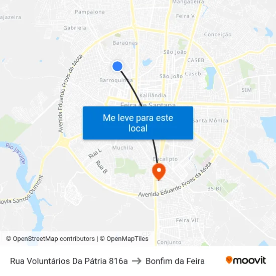Rua Voluntários Da Pátria 816a to Bonfim da Feira map