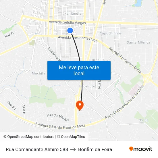 Rua Comandante Almiro 588 to Bonfim da Feira map