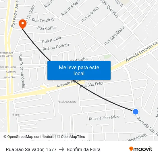 Rua São Salvador, 1577 to Bonfim da Feira map