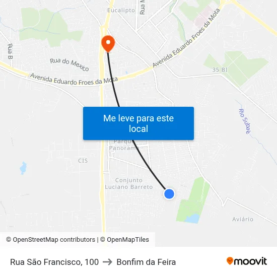 Rua São Francisco, 100 to Bonfim da Feira map