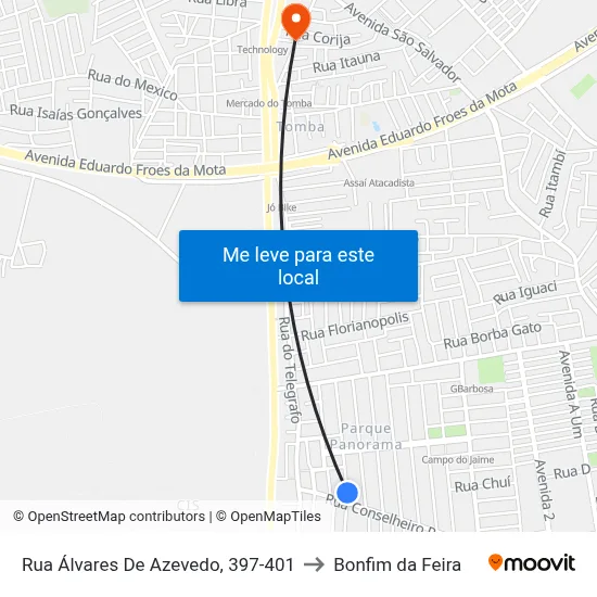 Rua Álvares De Azevedo, 397-401 to Bonfim da Feira map