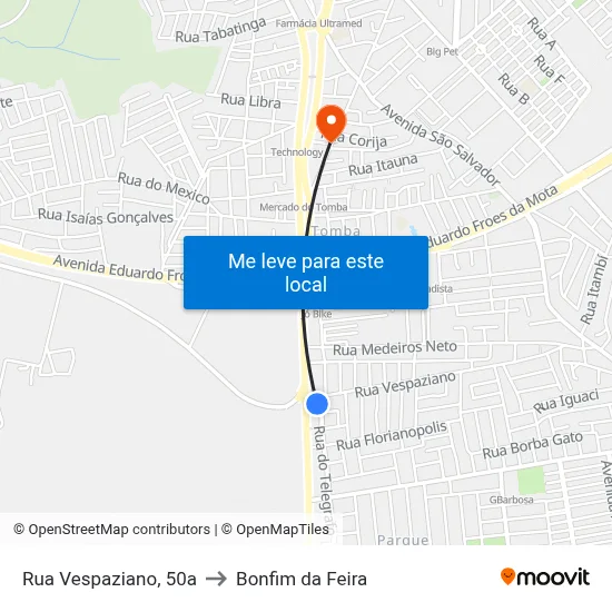 Rua Vespaziano, 50a to Bonfim da Feira map