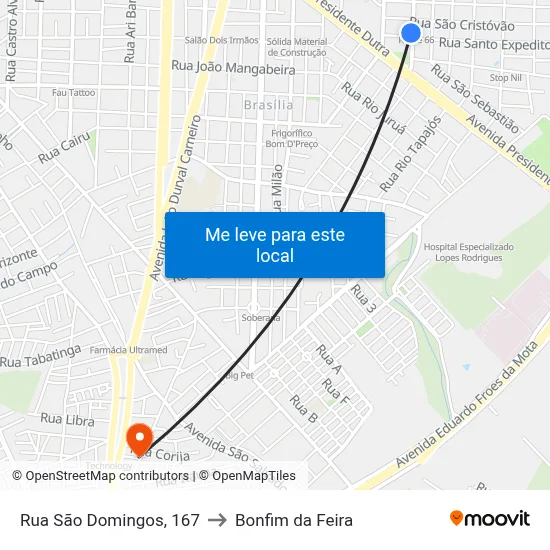 Rua São Domingos, 167 to Bonfim da Feira map