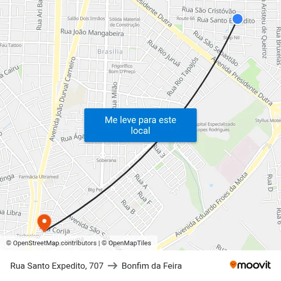 Rua Santo Expedito, 707 to Bonfim da Feira map