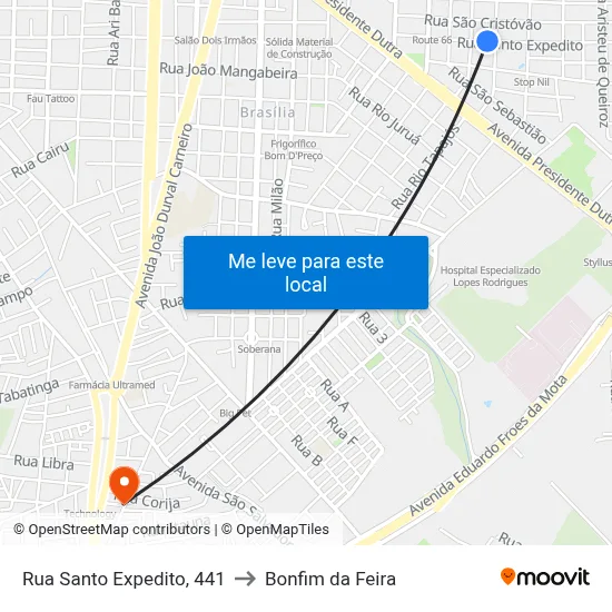 Rua Santo Expedito, 441 to Bonfim da Feira map