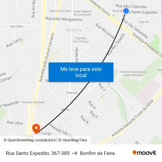 Rua Santo Expedito, 367-385 to Bonfim da Feira map
