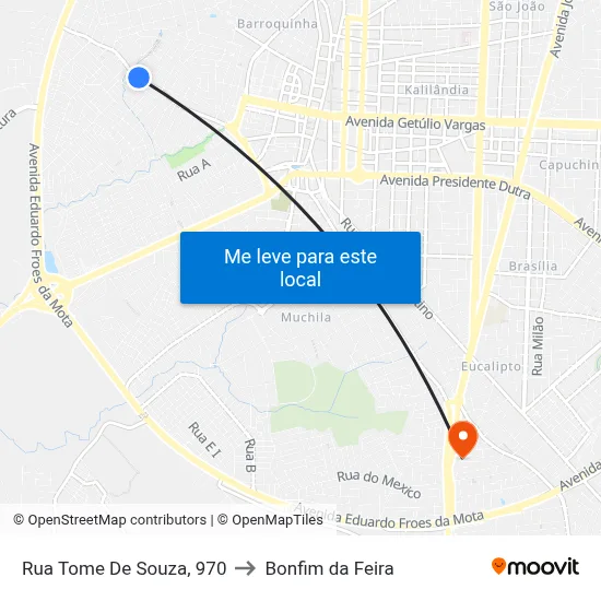 Rua Tome De Souza, 970 to Bonfim da Feira map