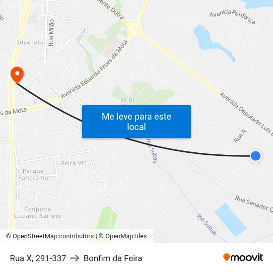 Rua X, 291-337 to Bonfim da Feira map