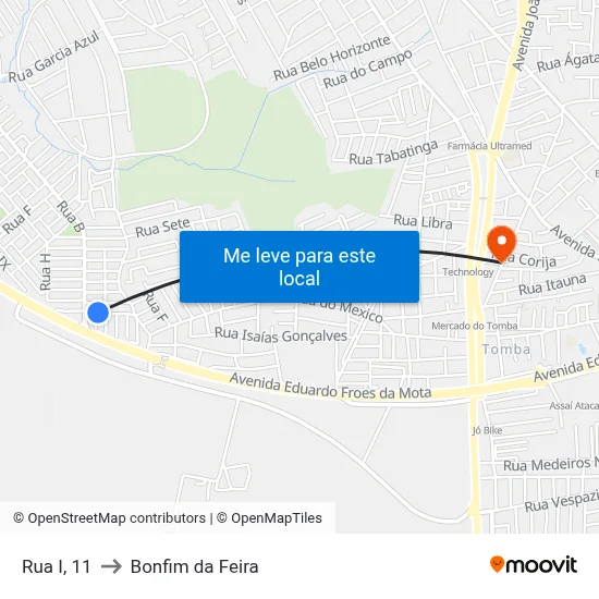 Rua I, 11 to Bonfim da Feira map