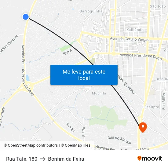 Rua Tafe, 180 to Bonfim da Feira map