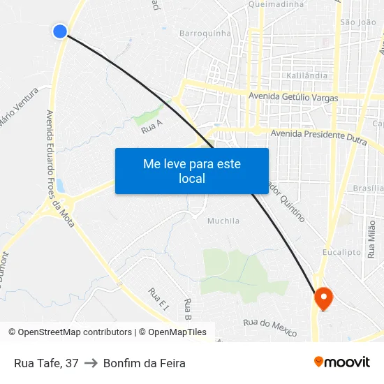Rua Tafe, 37 to Bonfim da Feira map