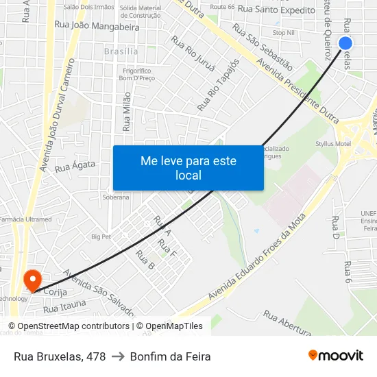 Rua Bruxelas, 478 to Bonfim da Feira map