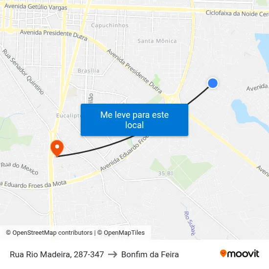 Rua Rio Madeira, 287-347 to Bonfim da Feira map