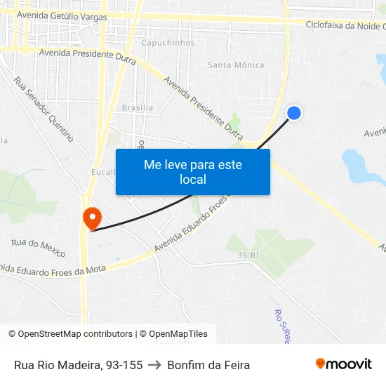 Rua Rio Madeira, 93-155 to Bonfim da Feira map