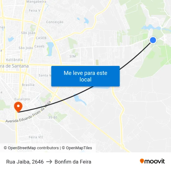 Rua Jaiba, 2646 to Bonfim da Feira map