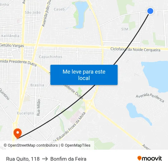 Rua Quito, 118 to Bonfim da Feira map