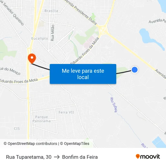 Rua Tuparetama, 30 to Bonfim da Feira map