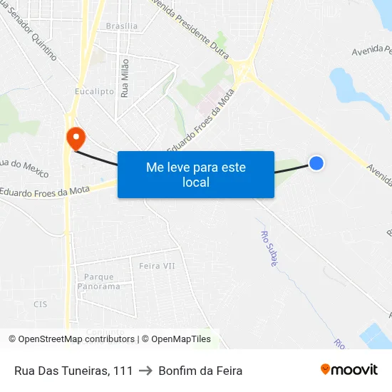 Rua Das Tuneiras, 111 to Bonfim da Feira map