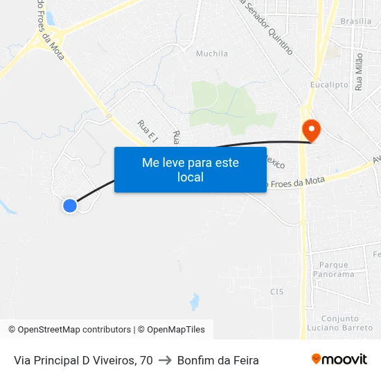 Via Principal D Viveiros, 70 to Bonfim da Feira map