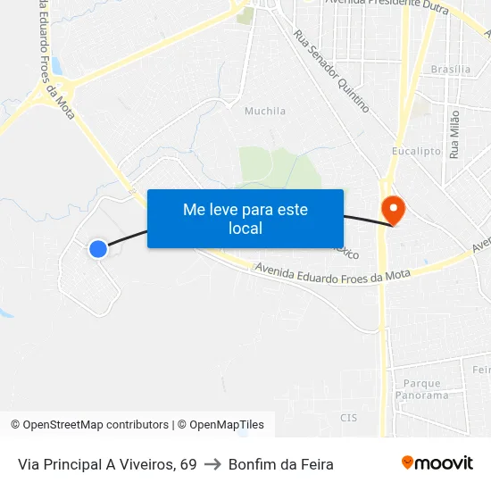 Via Principal A Viveiros, 69 to Bonfim da Feira map