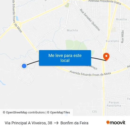 Via Principal A Viveiros, 38 to Bonfim da Feira map