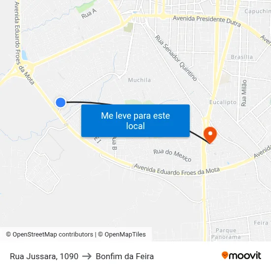 Rua Jussara, 1090 to Bonfim da Feira map