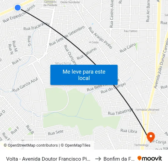 Volta - Avenida Doutor Francisco Pinto, 368 to Bonfim da Feira map