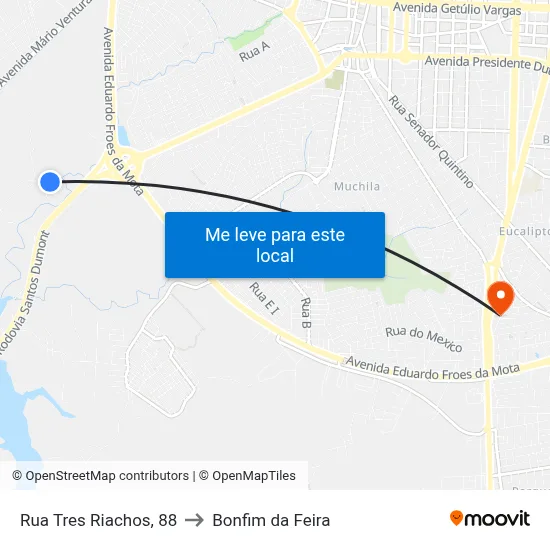 Rua Tres Riachos, 88 to Bonfim da Feira map