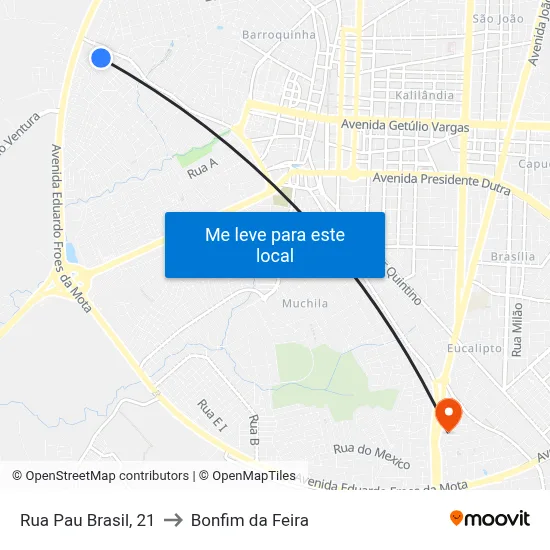 Rua Pau Brasil, 21 to Bonfim da Feira map