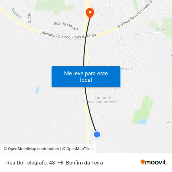 Rua Do Telégrafo, 48 to Bonfim da Feira map