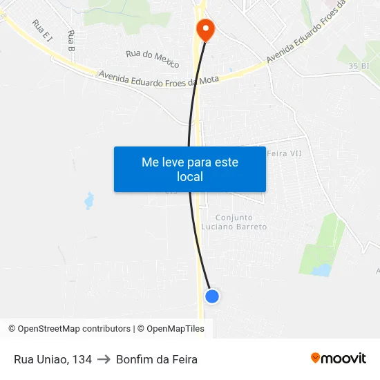 Rua Uniao, 134 to Bonfim da Feira map