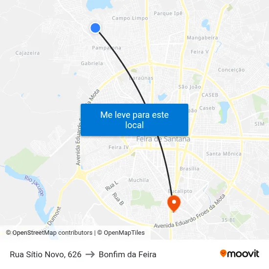 Rua Sítio Novo, 626 to Bonfim da Feira map