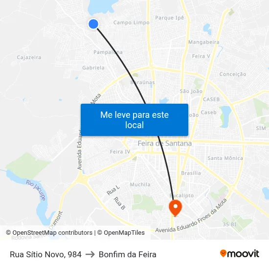 Rua Sítio Novo, 984 to Bonfim da Feira map