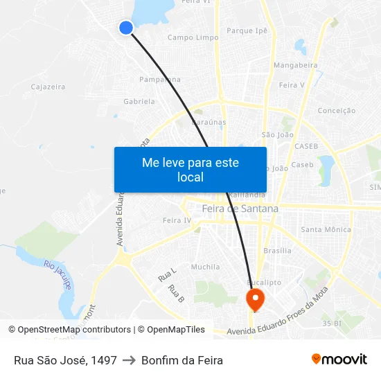 Rua São José, 1497 to Bonfim da Feira map