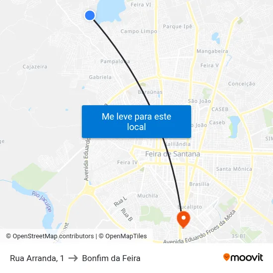 Rua Arranda, 1 to Bonfim da Feira map