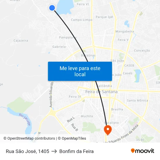 Rua São José, 1405 to Bonfim da Feira map