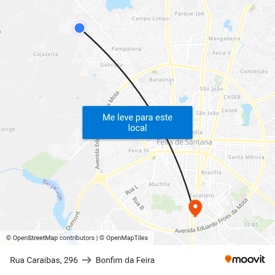 Rua Caraibas, 296 to Bonfim da Feira map