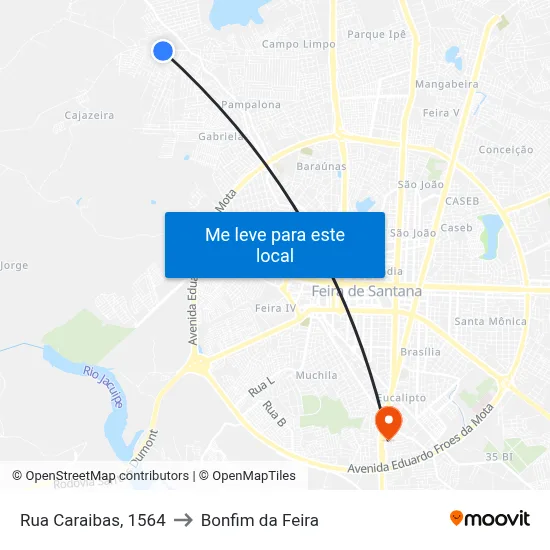 Rua Caraibas, 1564 to Bonfim da Feira map