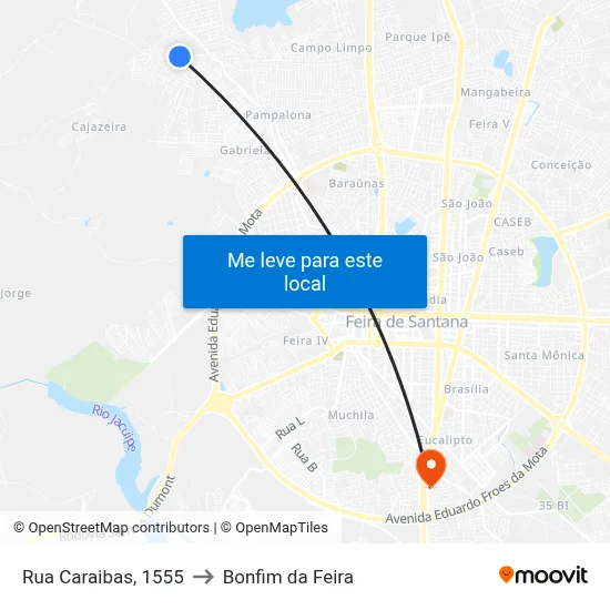 Rua Caraibas, 1555 to Bonfim da Feira map
