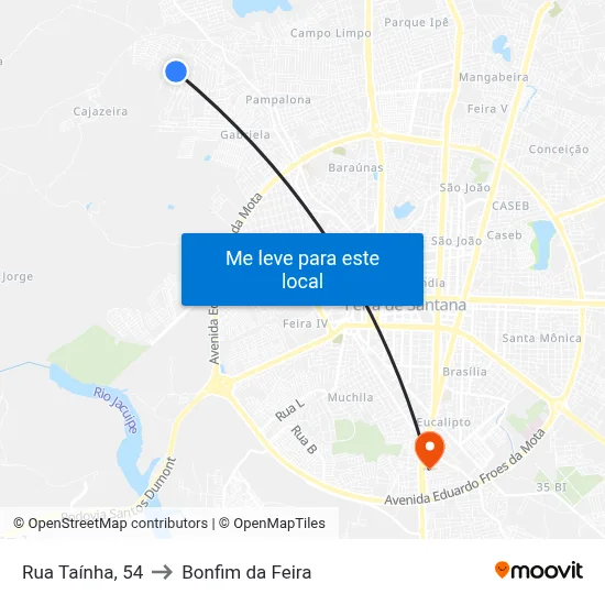 Rua Taínha, 54 to Bonfim da Feira map