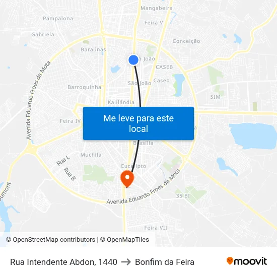 Rua Intendente Abdon, 1440 to Bonfim da Feira map