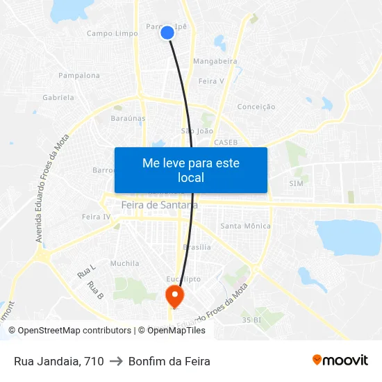 Rua Jandaia, 710 to Bonfim da Feira map